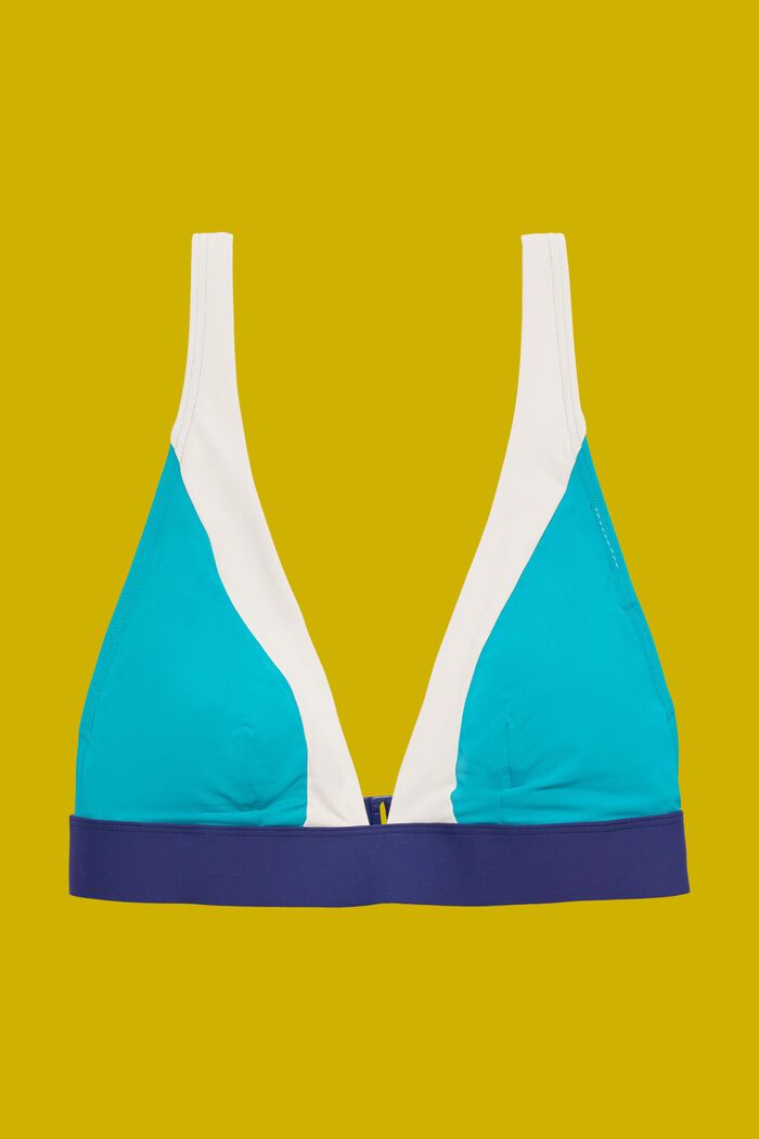 Wattiertes Bikinitop im Colour Block-Design, TEAL GREEN, detail image number 4