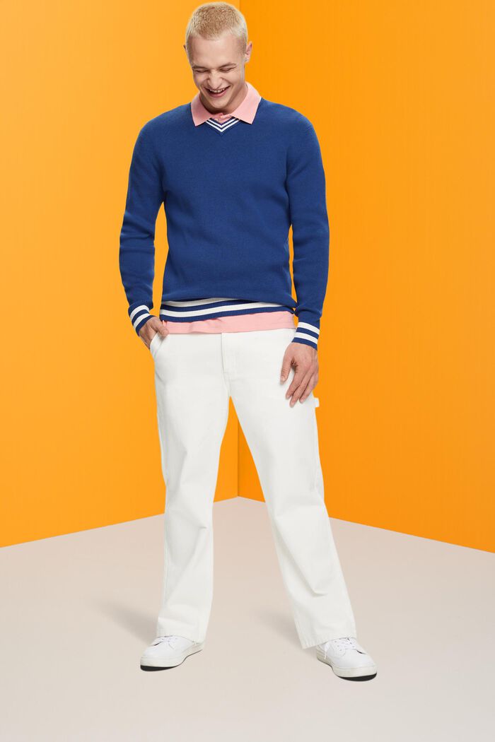 Pullover mit V-Ausschnitt, nachhaltige Baumwolle, BLUE, detail image number 4