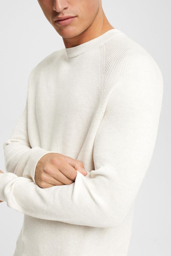 Pullover mit Rundhalsausschnitt, 100 % Baumwolle, OFF WHITE, detail image number 0