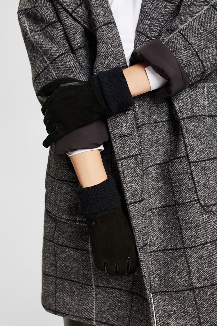 Handschuhe aus Leder mit Veloursleder-Details, BLACK, detail image number 2