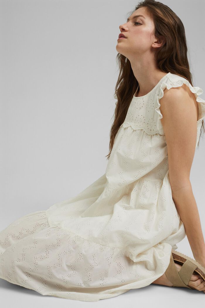 Kleid mit Lochstickerei, Organic Cotton, OFF WHITE, detail image number 5