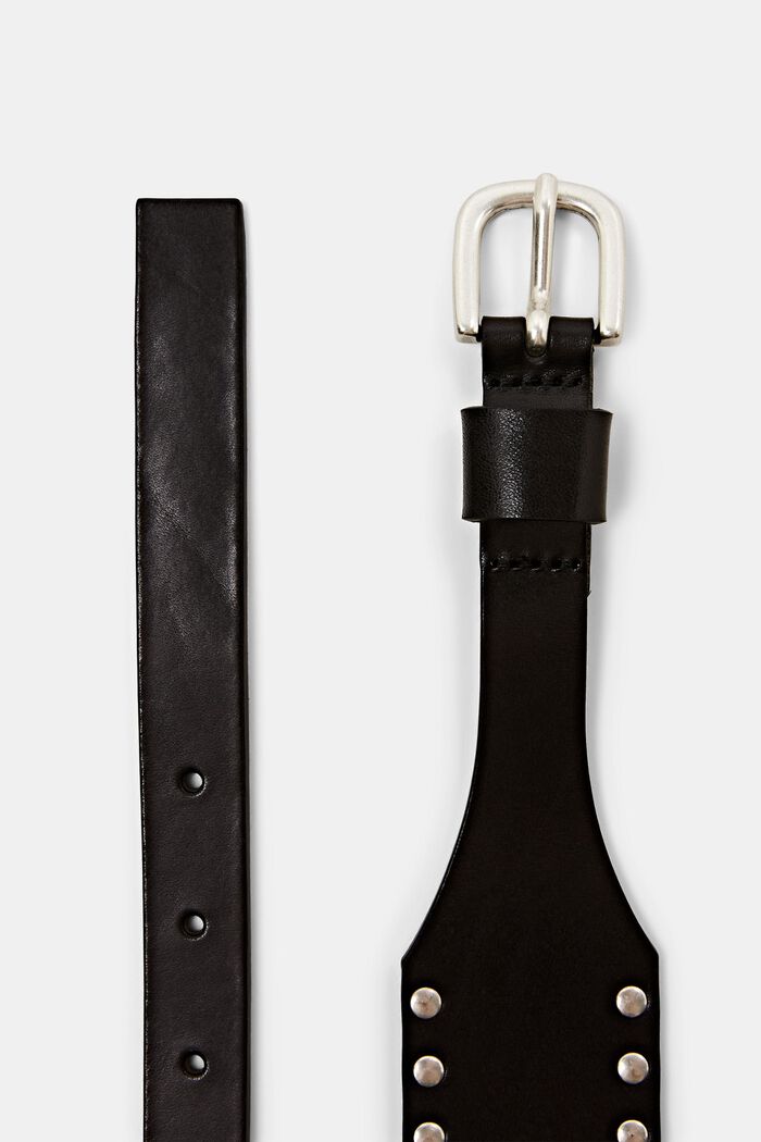 Taillengürtel mit Nieten, 100 % echtes Leder, BLACK, detail image number 1