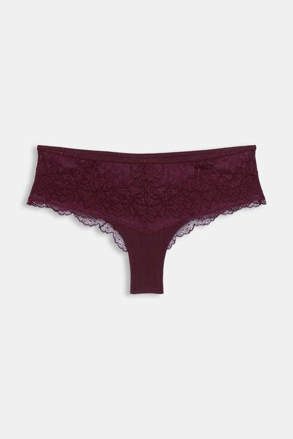 Recycelt: Hipster-Shorts mit Spitze, BORDEAUX RED, overview