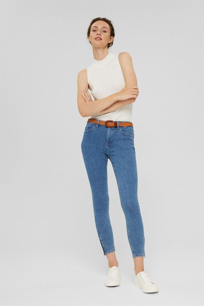Stretch-Jeans mit Zipper-Detail, BLUE MEDIUM WASHED, detail image number 1