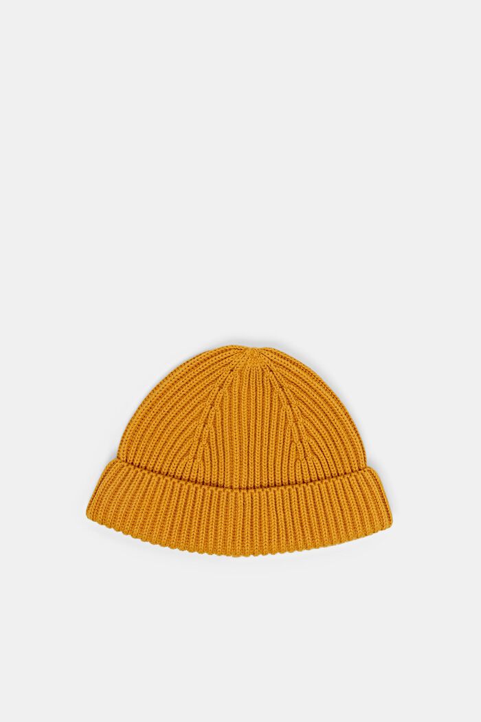Rippstrick-Beanie, 100 % Baumwolle, AMBER YELLOW, detail image number 0