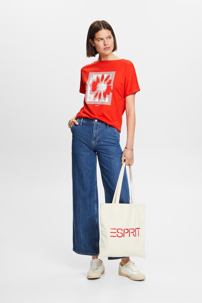 Jersey-T-Shirt mit Print vorne, RED, detail image number 1