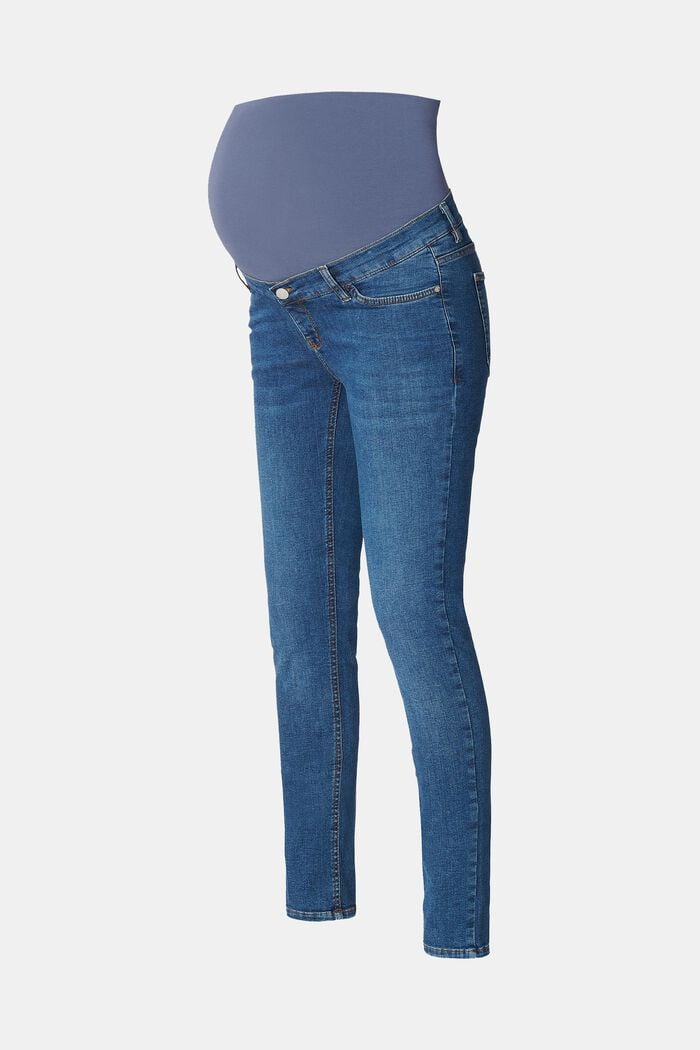 Schmal geschnittene Jeans mit Überbauchbund, BLUE MEDIUM WASHED, detail image number 4