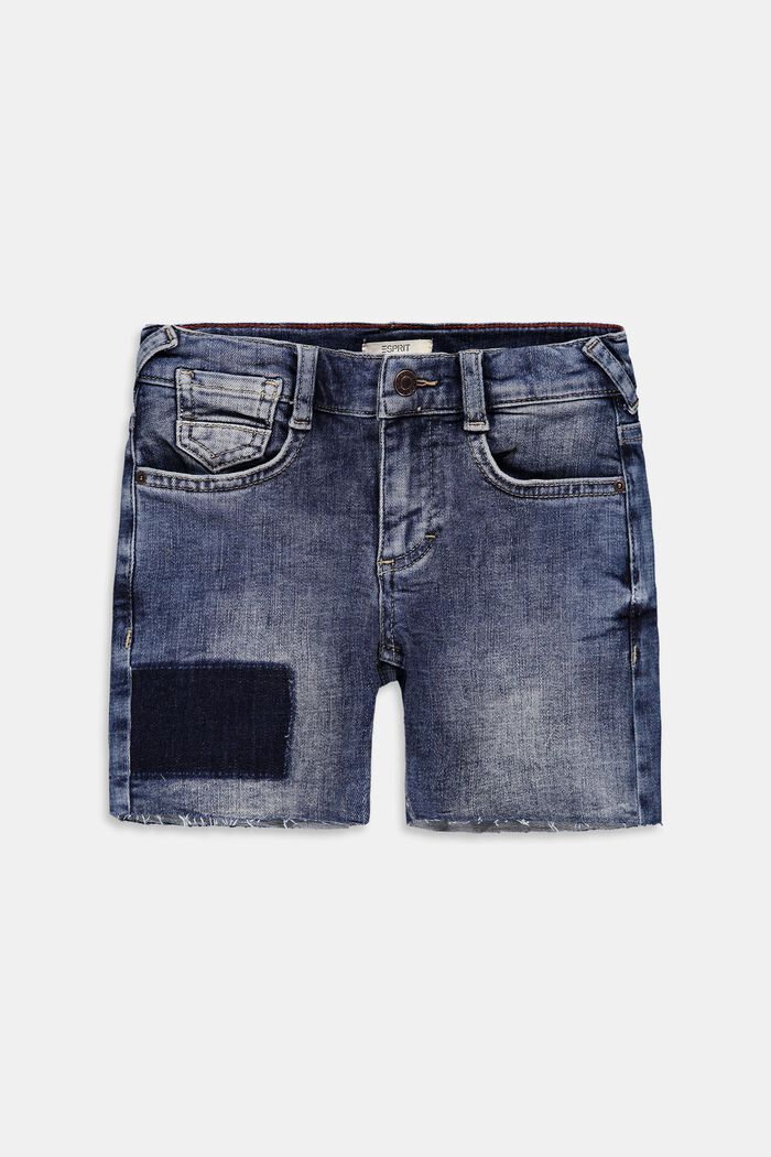 Jeans-Shorts im Used-Look mit Verstellbund, BLUE MEDIUM WASHED, overview