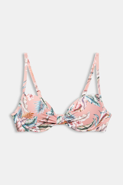 Recycelt: Push-Up-Top mit Tropical-Print, SALMON, overview