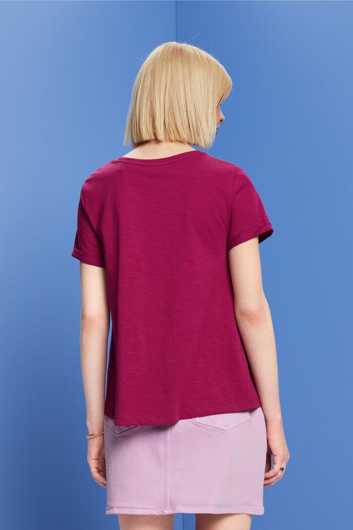 Klassisches Rundhals-T-Shirt, 100 % Baumwolle, DARK PINK, detail image number 3
