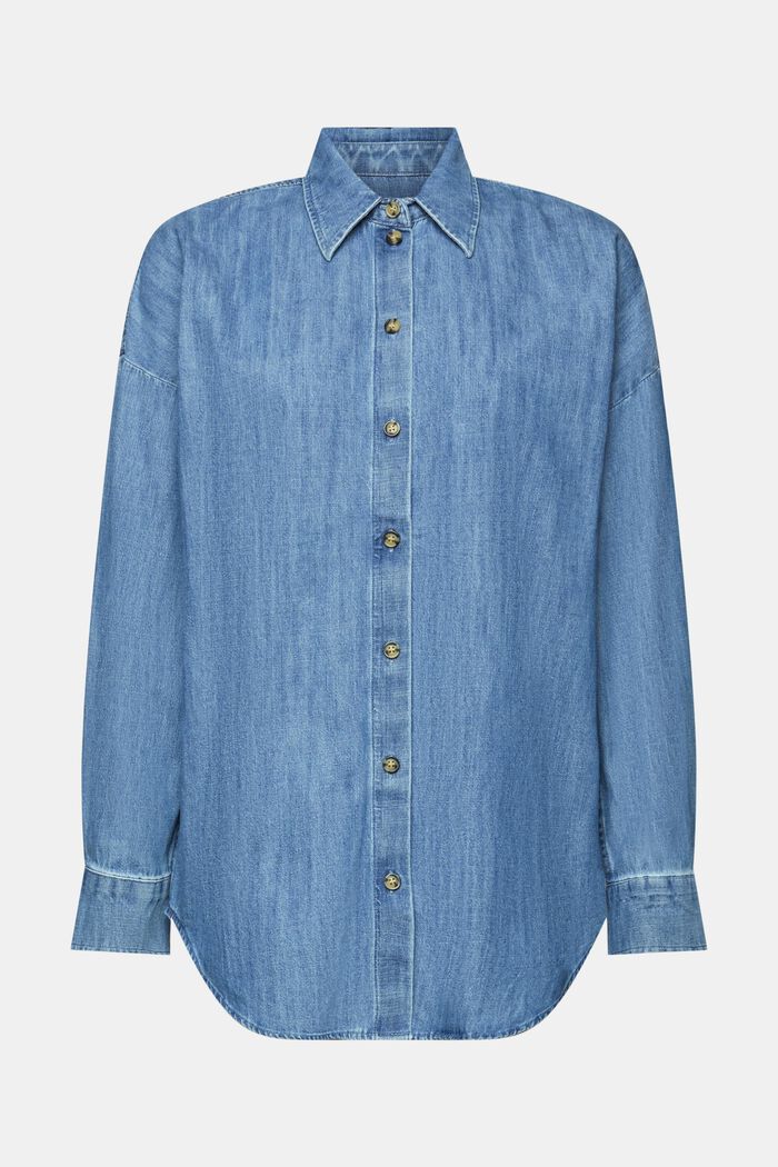 Oversized Jeans-Hemdbluse, 100 % Baumwolle, BLUE MEDIUM WASHED, detail image number 7