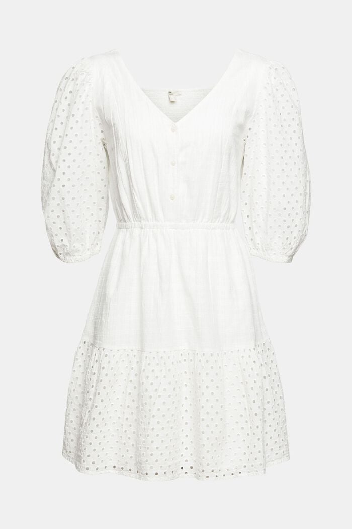 Ausgestelltes Kleid mit Lochstickerei, OFF WHITE, overview