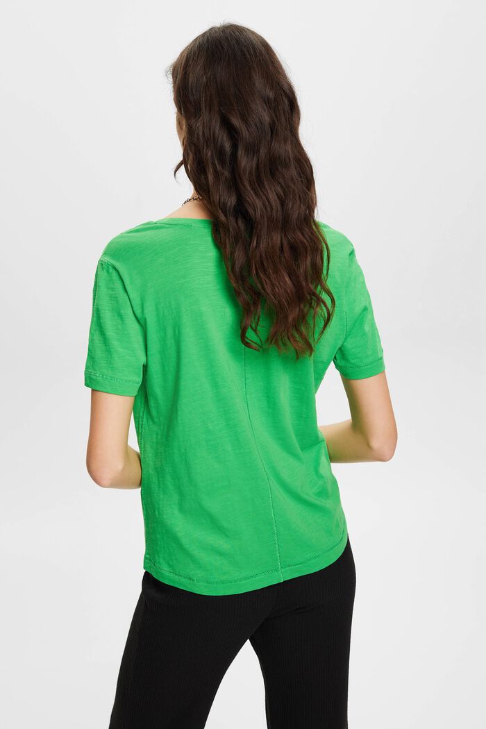 Baumwoll-T-Shirt mit V-Ausschnitt und Ziernähten, GREEN, detail image number 3