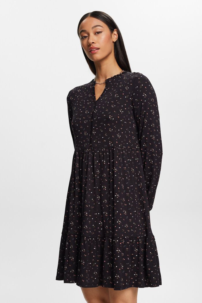 Kleid aus Crêpe-Jersey, LENZING™ ECOVERO™, BLACK, detail image number 1