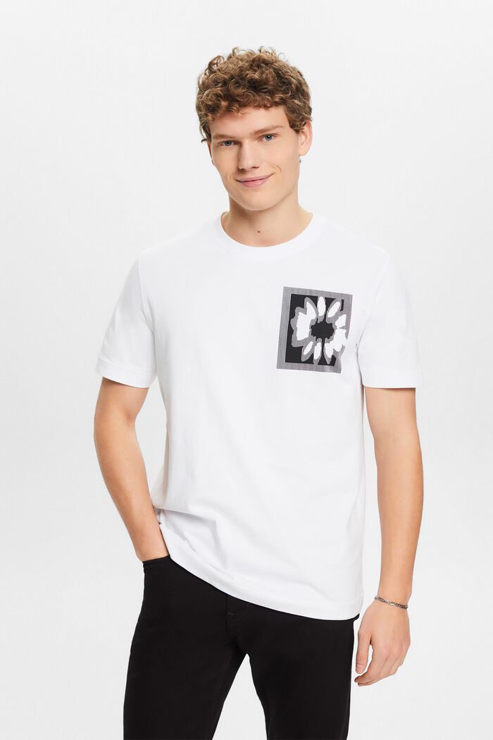 T-Shirt mit floralem Print und Logo, WHITE, detail image number 0