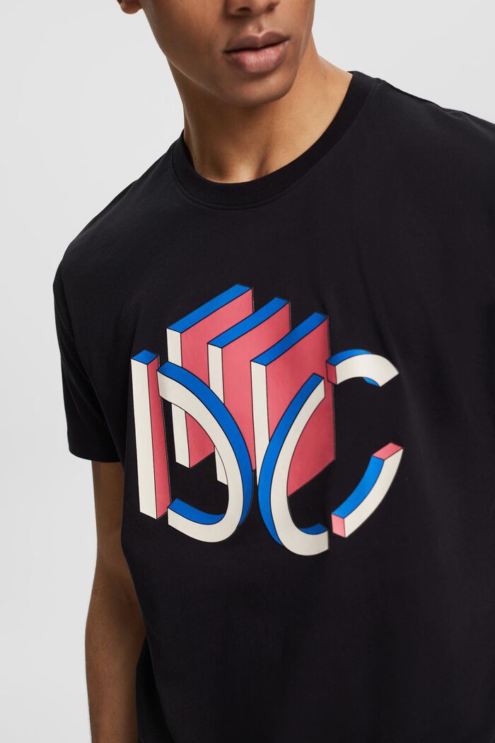 Jersey-T-Shirt mit grafischem 3D Logo-Print, BLACK, detail image number 1