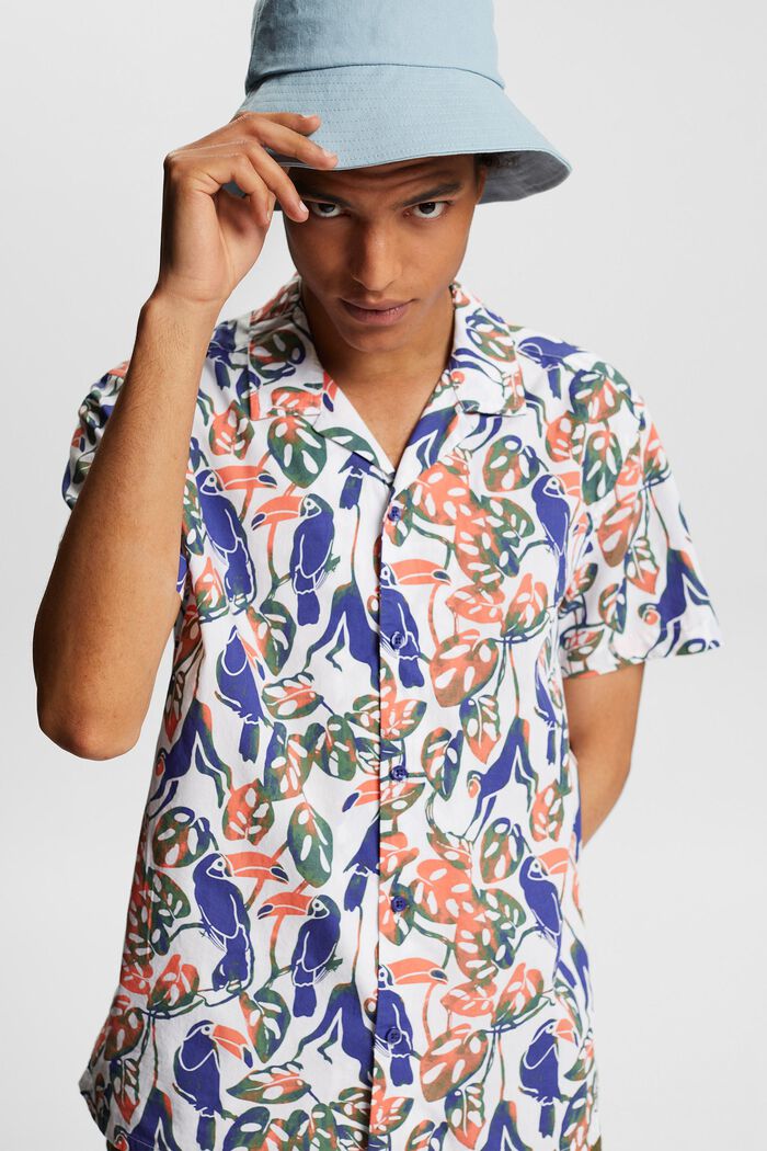 Kurzarm-Hemd mit Tropical-Print, 100% Baumwolle, WHITE, detail image number 3