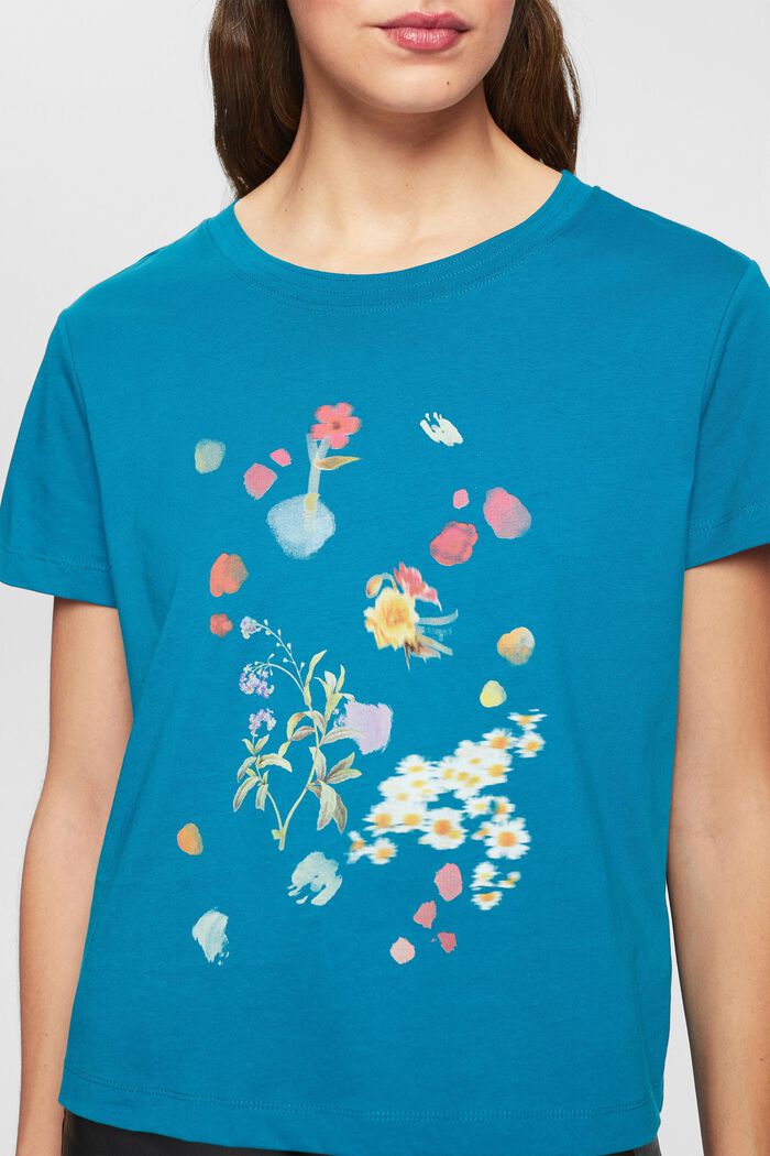 T-Shirt mit Blumen-Print, TEAL BLUE, detail image number 2