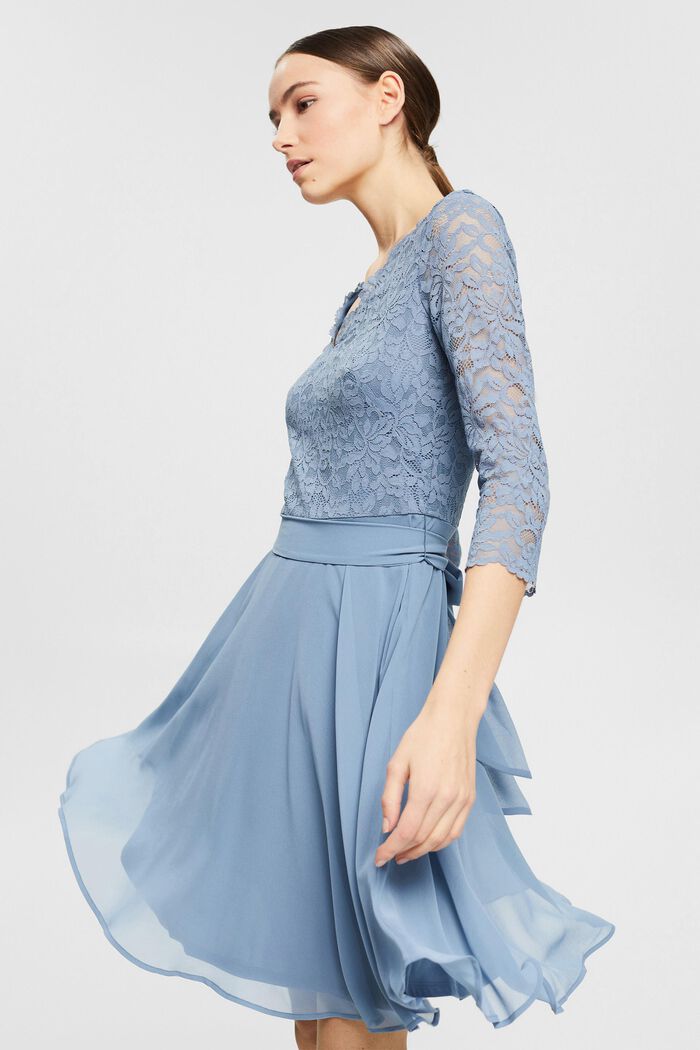 Recycelt: Kleid mit Spitzenoberteil, GREY BLUE, detail image number 0