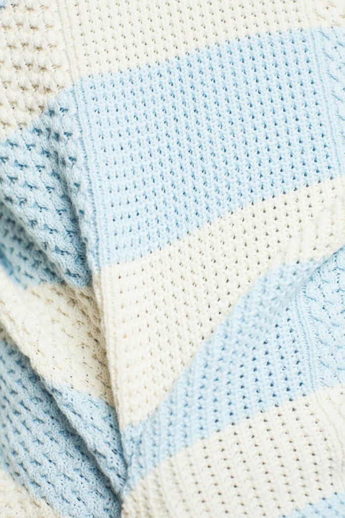 Gestreifter Zopfstrickpullover aus Baumwolle, PASTEL BLUE, detail image number 5