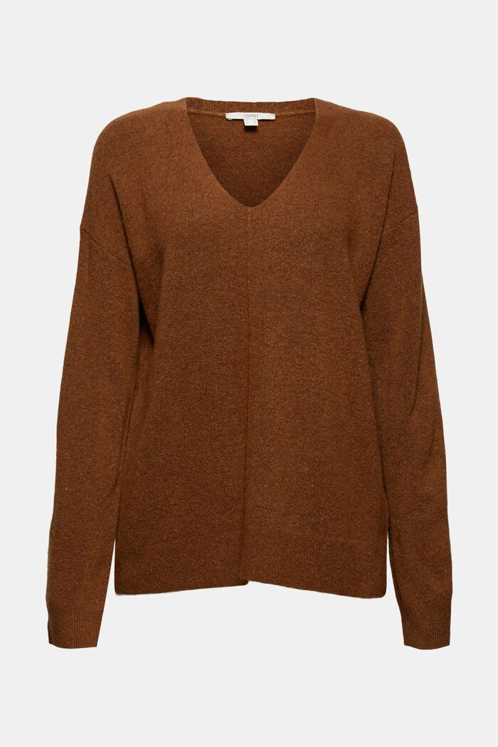 Mit Wolle: V-Neck-Pullover, TOFFEE, overview