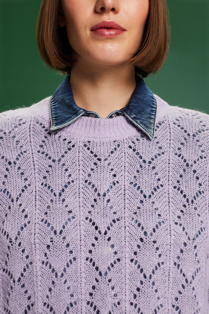Offenmaschiger Pullover aus Wollmix, LAVENDER, detail image number 3