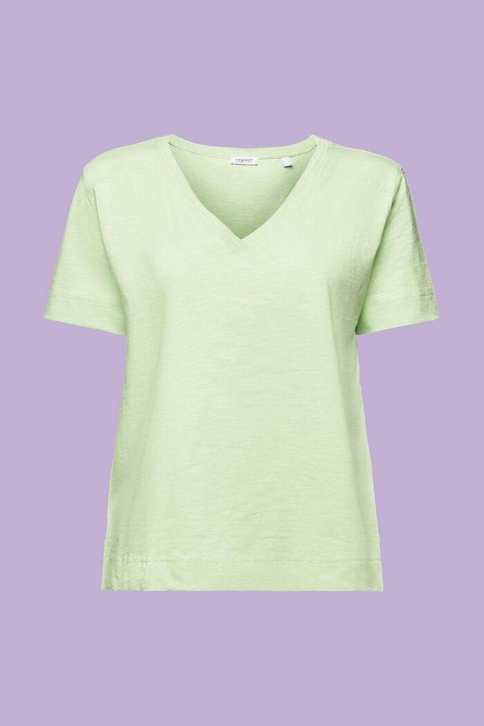 Jersey-T-Shirt mit V-Ausschnitt, LIGHT GREEN, detail image number 5