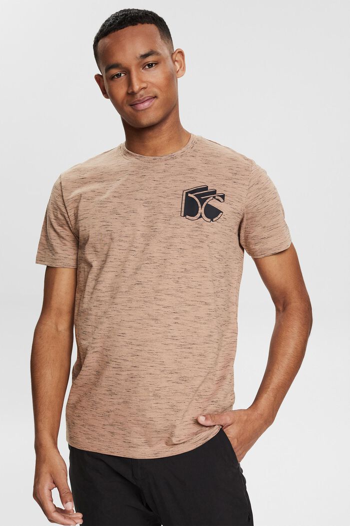 Meliertes Jersey-T-Shirt mit 3D Logo-Print, SAND, detail image number 0