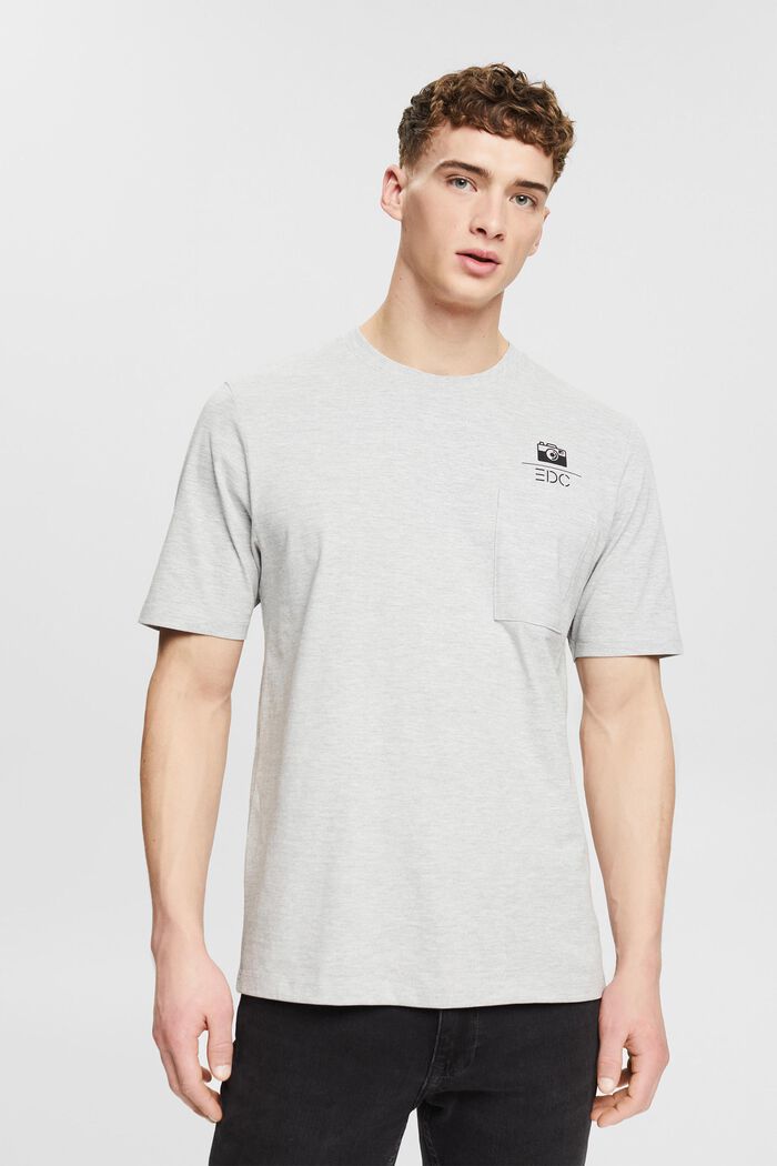 Jersey-T-Shirt mit kleinem Motiv-Print, LIGHT GREY, detail image number 0