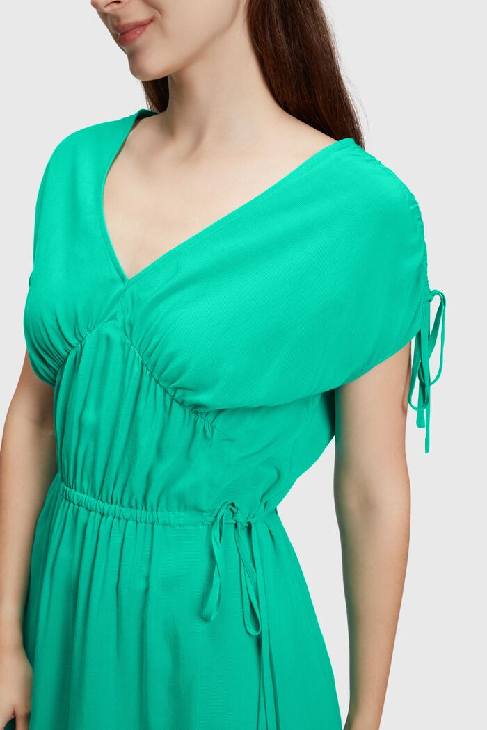 RAYON SILK Kleid mit Rüschen-V-Ausschnitt, GREEN, detail image number 2