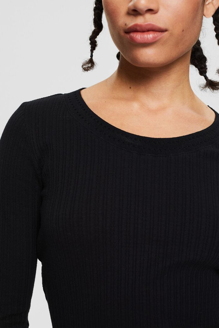Musterstrick-Pullover aus 100% Baumwolle, BLACK, detail image number 2