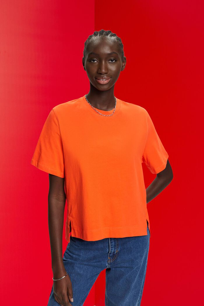 T-Shirt aus Baumwolle, ORANGE RED, detail image number 0