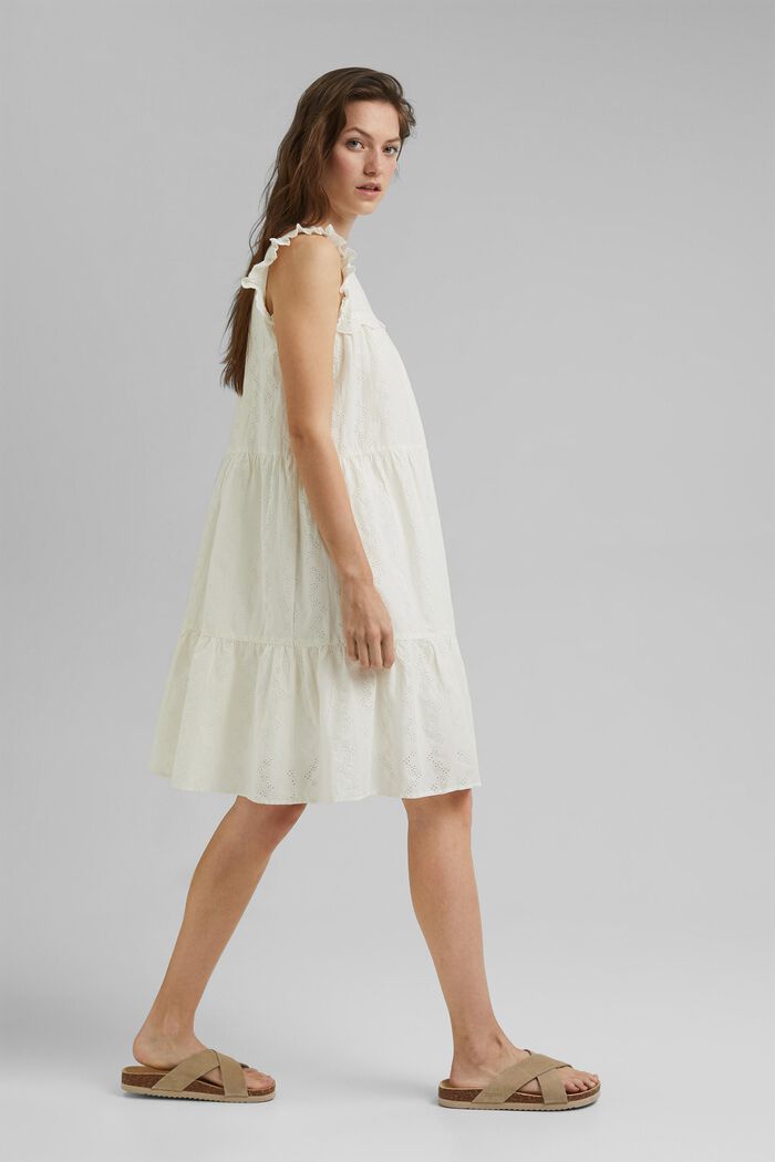 Kleid mit Lochstickerei, Organic Cotton, OFF WHITE, detail image number 1