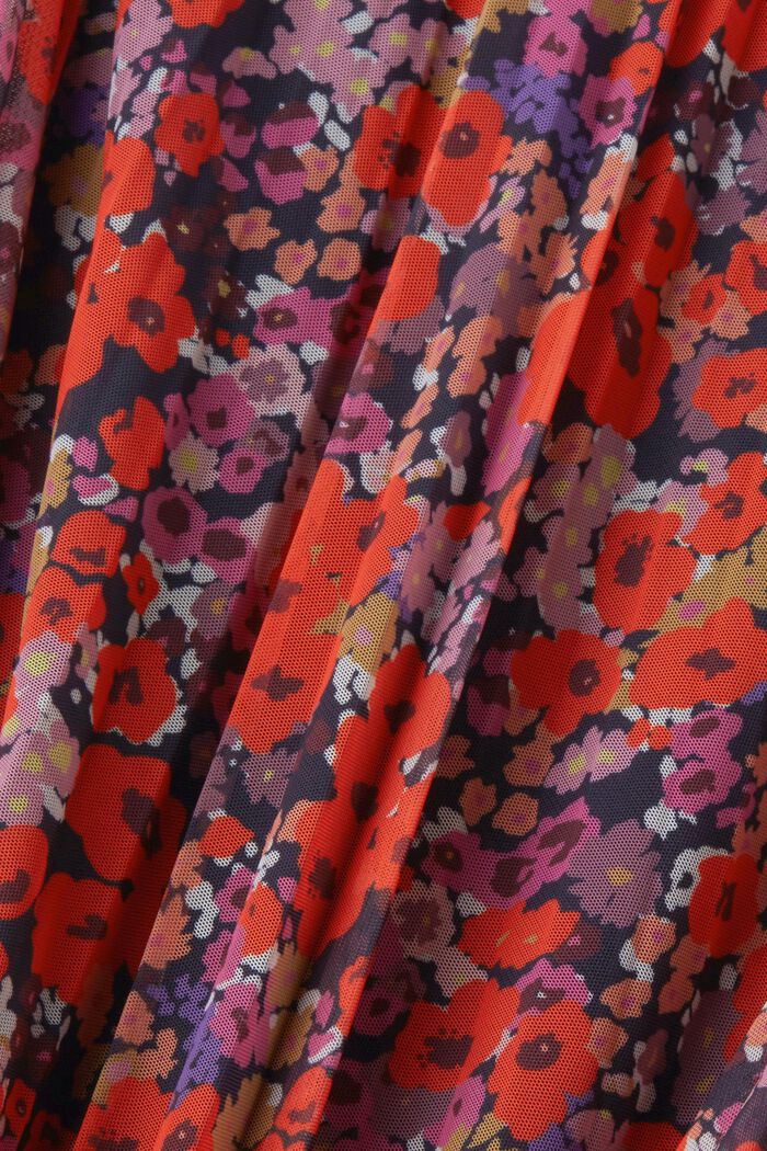 Plissierter Mesh-Midirock mit floralem Muster, RED, detail image number 5