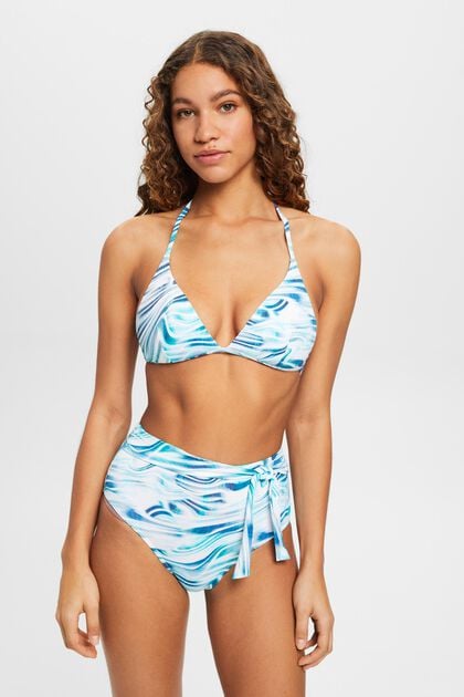 Wattiertes Neckholder-Bikinitop mit Wellenprint