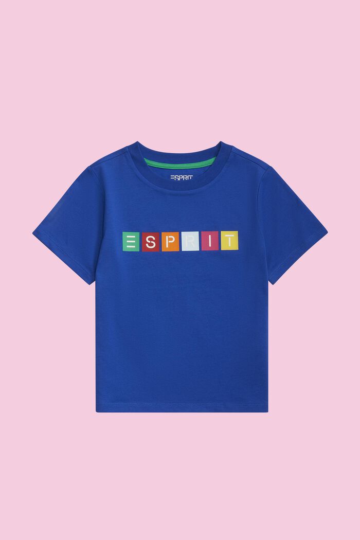 T-Shirt aus Bio-Baumwolle mit geometrischem Logo, BRIGHT BLUE, detail image number 1