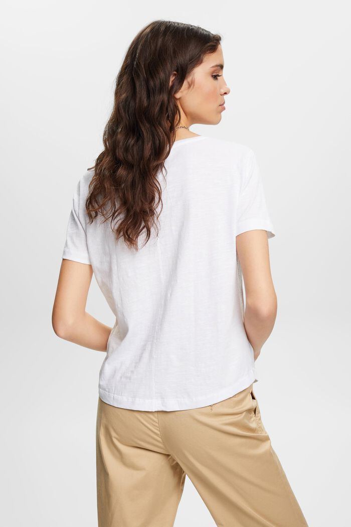 Baumwoll-T-Shirt mit V-Ausschnitt und Ziernähten, WHITE, detail image number 3