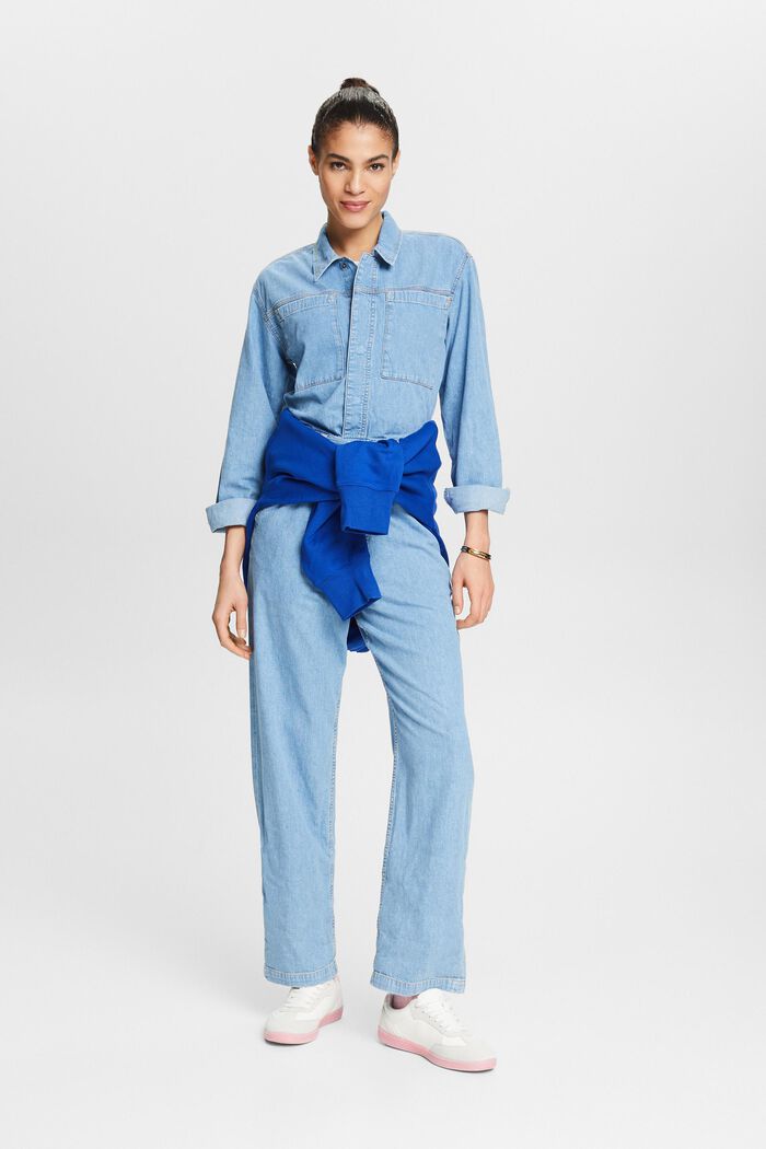 Jeans-Jumpsuit mit Gürtel, BLUE BLEACHED, detail image number 1