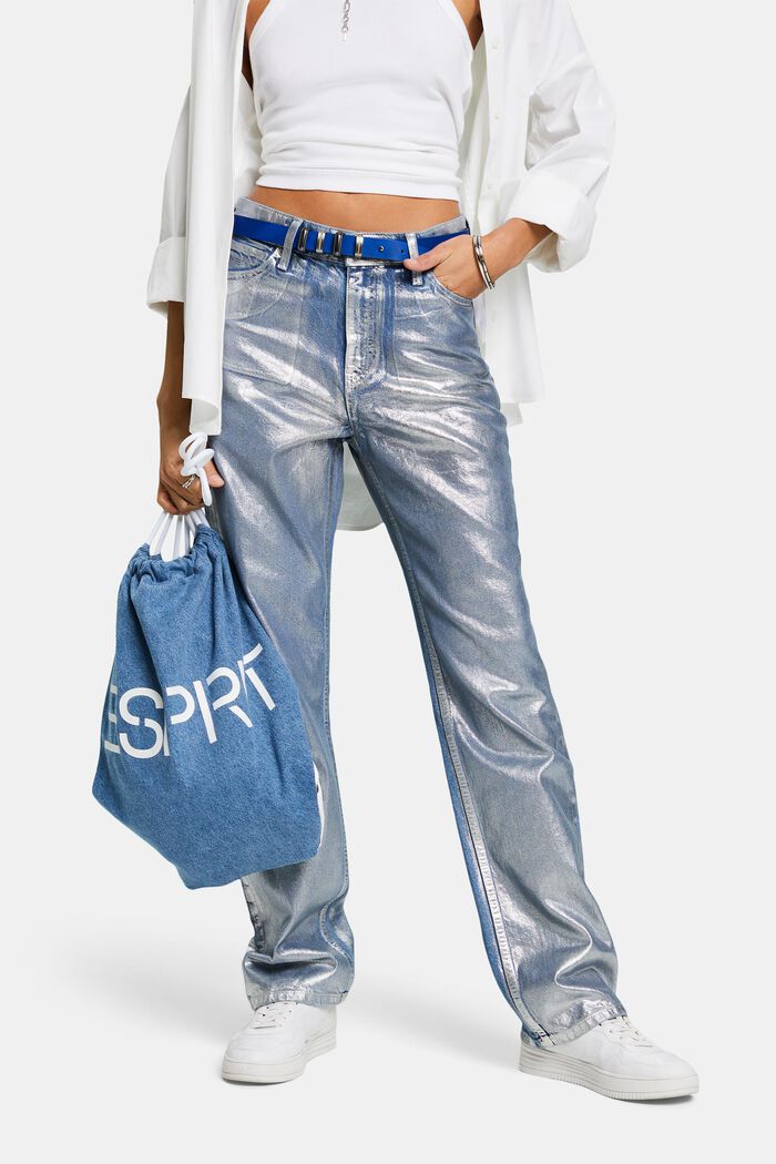 Metallic Retro-Jeans: gerade Passform, hoher Bund, GREY RINSE, detail image number 0