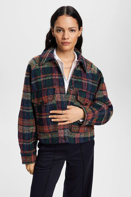 Tweed-Jacke mit Tartan-Muster aus Wollmix