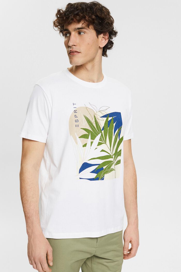 Jersey-T-Shirt mit Pflanzen-Print, WHITE, detail image number 0