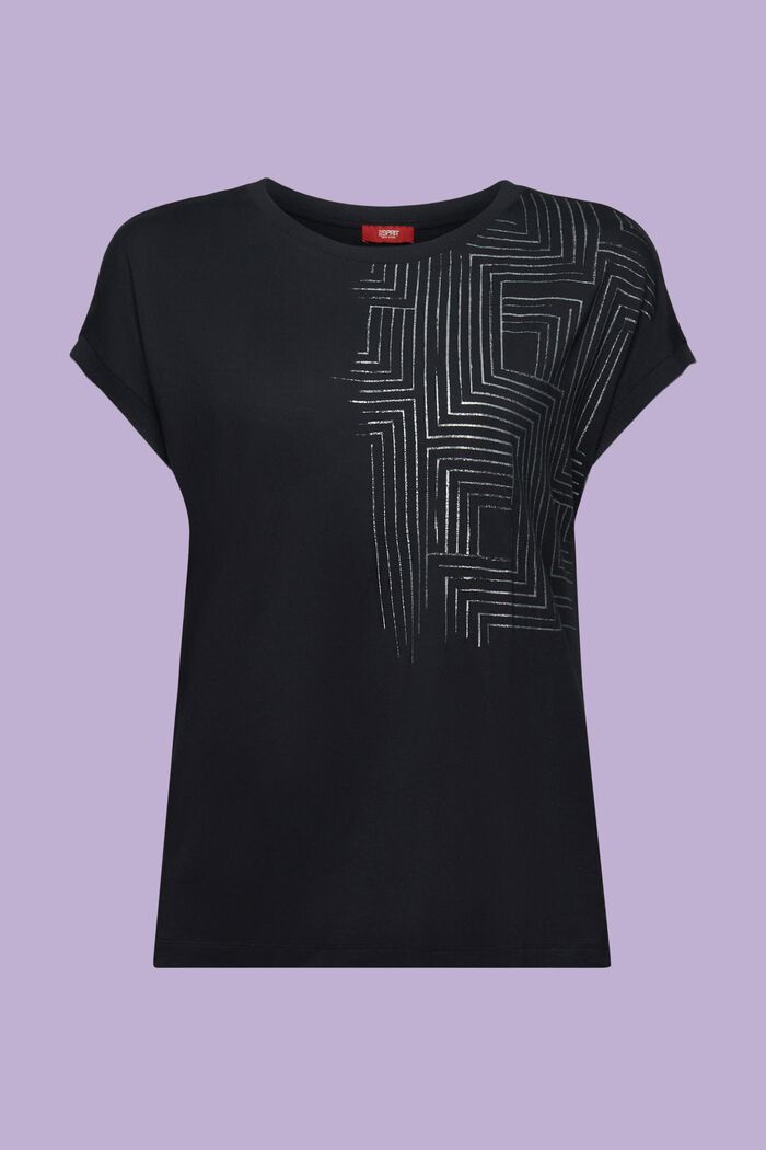 Jersey-T-Shirt mit Print, LENZING™ ECOVERO™, BLACK, detail image number 6