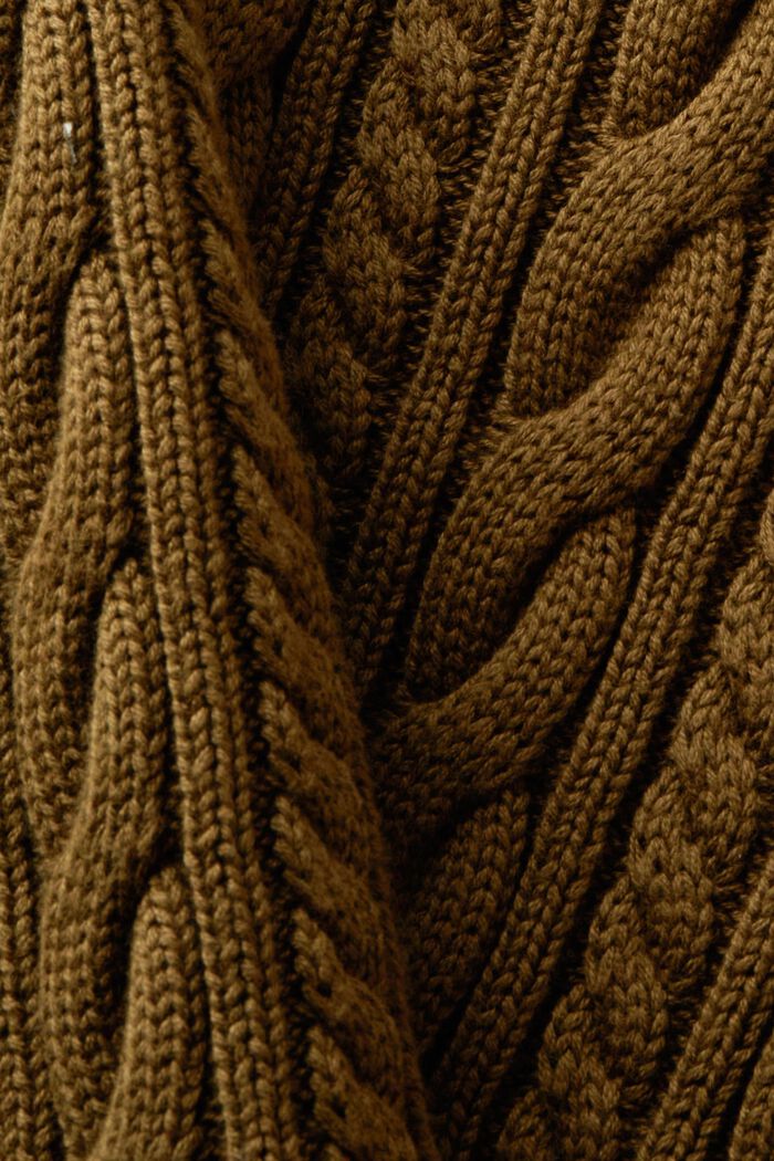 Zopfstrickpullover aus Baumwolle, DARK KHAKI, detail image number 5
