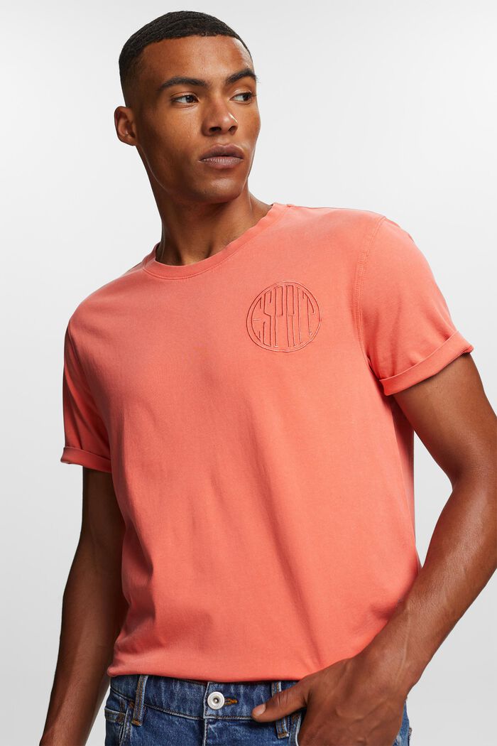 T-Shirt mit Sticklogo, 100 % Bio-Baumwolle, CORAL RED, detail image number 4