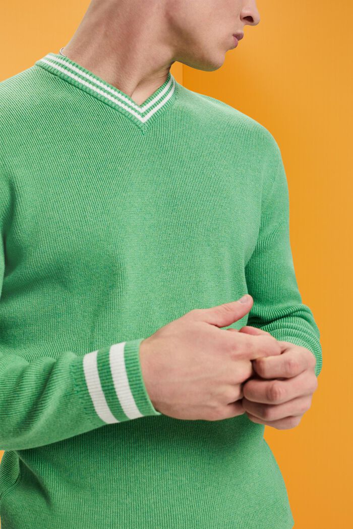 Pullover mit V-Ausschnitt, nachhaltige Baumwolle, GREEN, detail image number 2