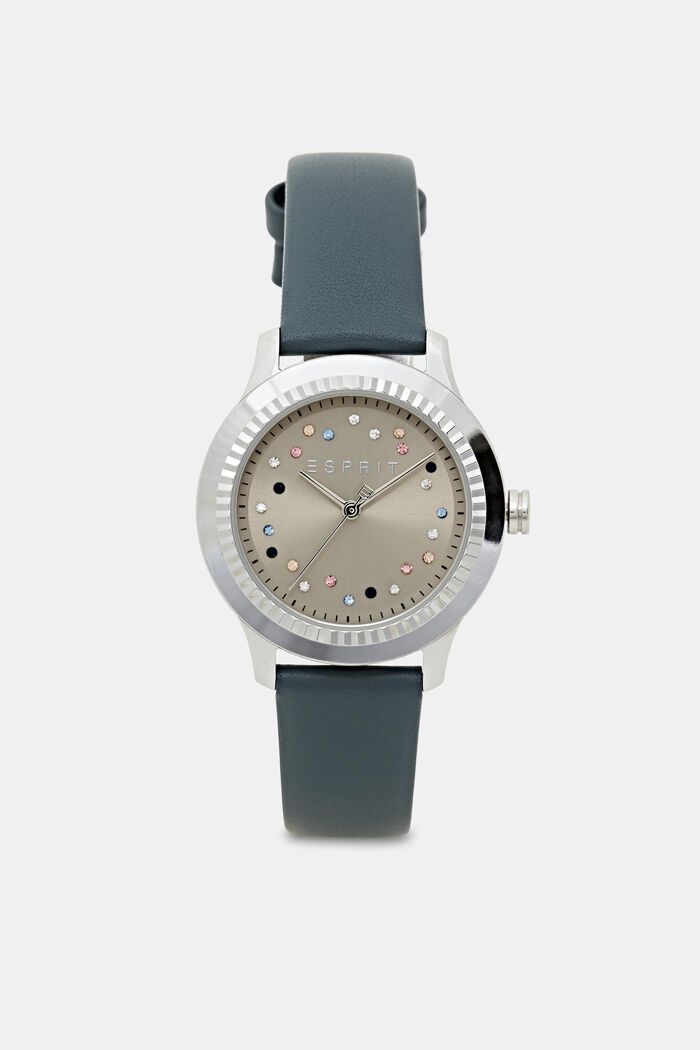 Uhr mit mehrfarbigem Glas-Besatz, GREY, detail image number 0