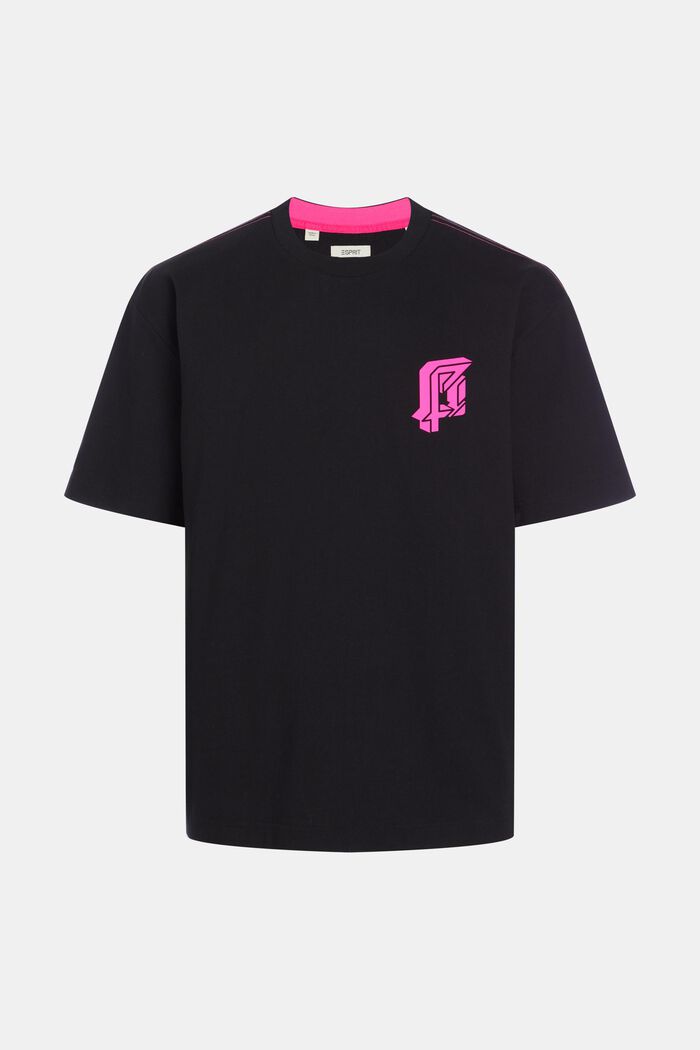 Relaxed Fit T-Shirt mit neonfarbigem Print, BLACK, detail image number 5