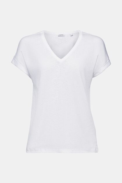 T-Shirt mit V-Ausschnitt aus Baumwolle-Leinen-Mix