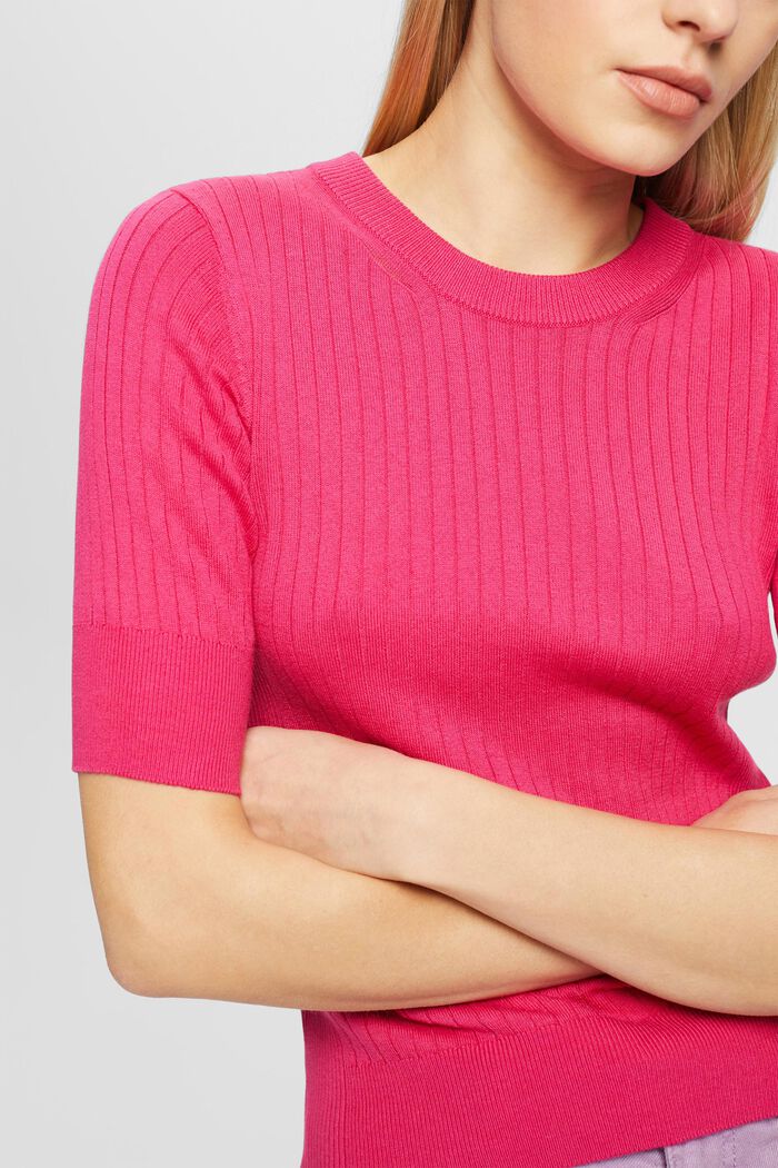 Gerippter Kurzarm-Pullover, PINK FUCHSIA, detail image number 2