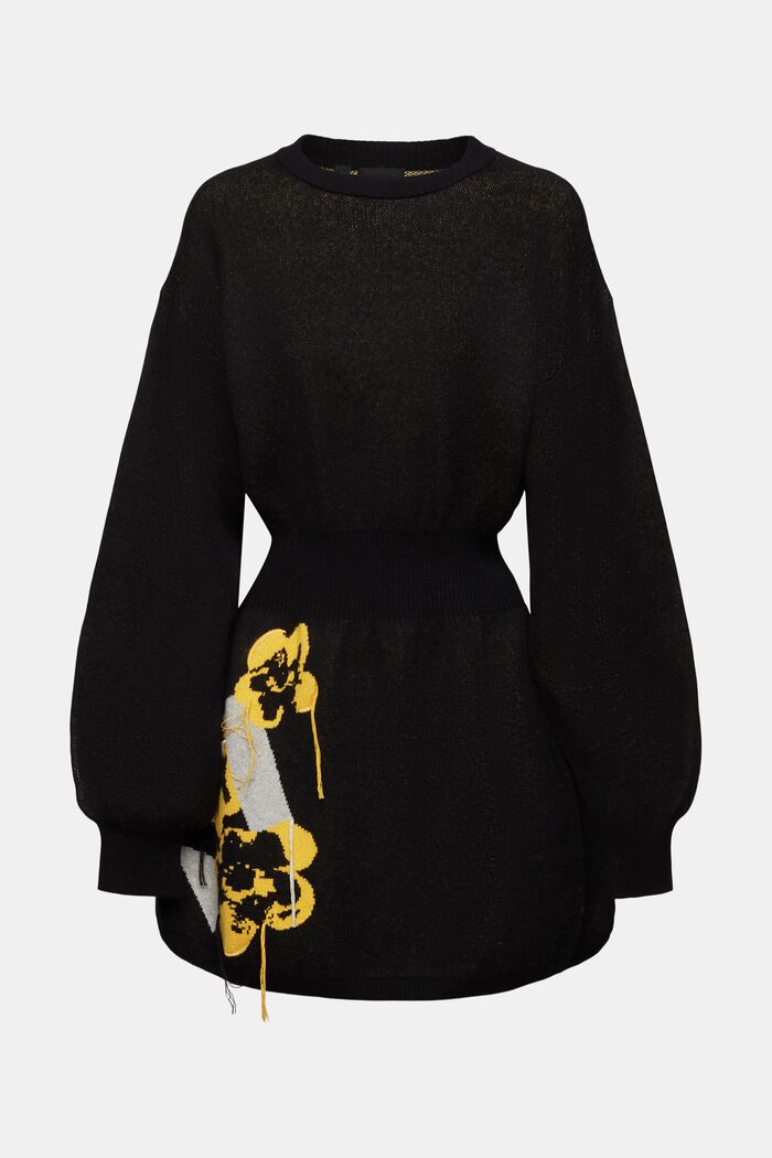 Fit-and-flare-Kleid mit floralem Jacquard-Muster, BLACK, detail image number 6